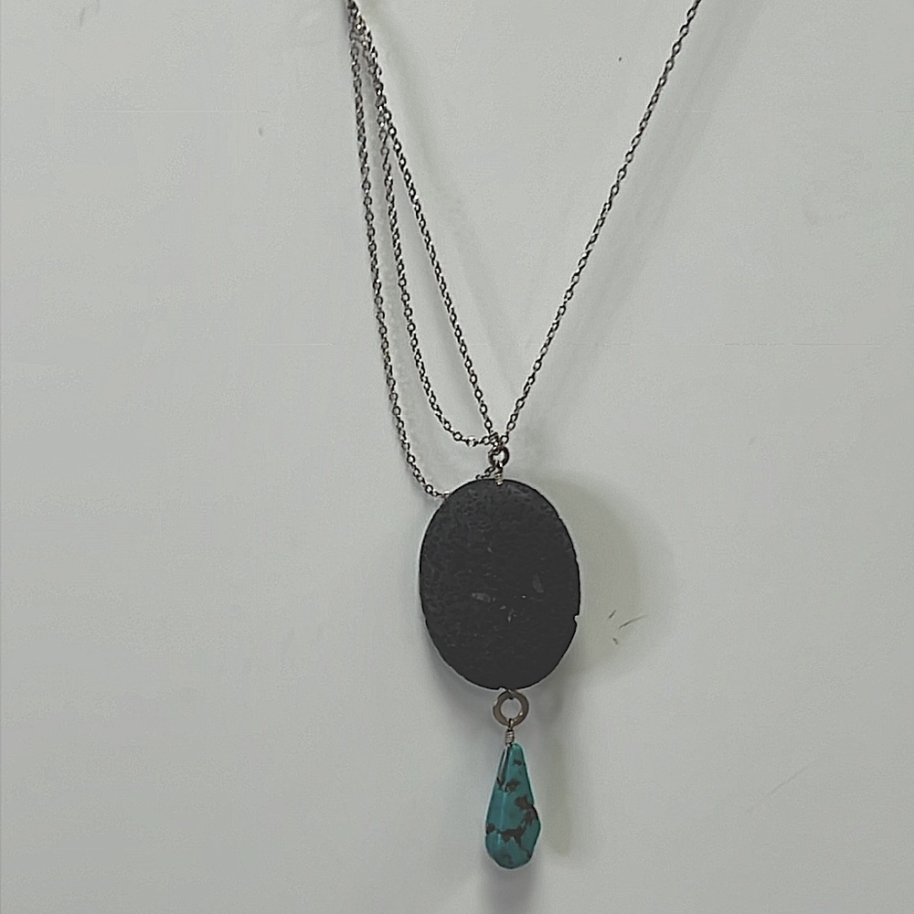 Turquoise Aromatherapy Essential Oil Diffuser Pendant on 18” Asymmetrical Chain